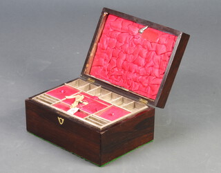 A Victorian rosewood trinket box with hinged lid with brass shell shaped panel to the top, marked Sarah to Sarah, 13cm h x 27cm w x 20cm d  