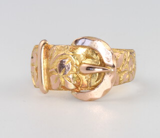A 9ct yellow gold buckle ring, 4 grams, size N 