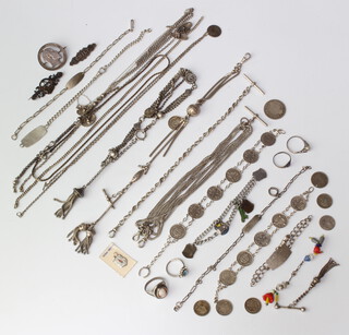 A silver Albert and minor silver jewellery 