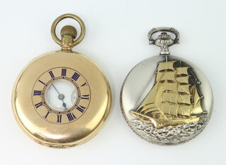 A gentleman's gold plated half hunter pocket watch with seconds at 6 o'clock, the dial inscribed F A Chandler 