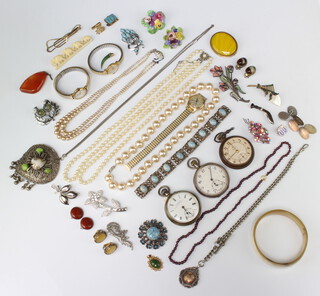 A silver cased pocket watch and minor jewellery