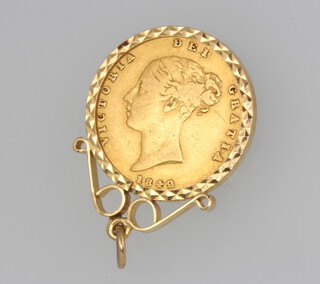 A half sovereign pendant 1842, in a 1 gram 9ct mount 