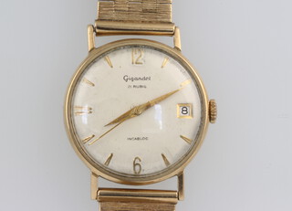 A gentleman's 9ct yellow gold calendar wristwatch Gigandet on a ditto bracelet, gross 40 grams including the glass 