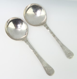 Two 18th Century Dutch silver spoons engraved with tulips 60 grams 