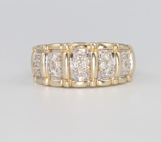 A 9ct yellow gold diamond set ring, 6.3 grams, size M 
