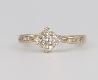 A 9ct yellow gold diamond cluster ring size N, 1.7 grams 
