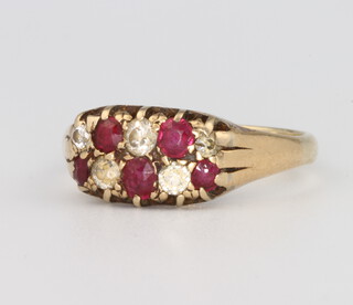 A 9ct yellow gold ruby and diamond ring, 3.6 grams, size N 