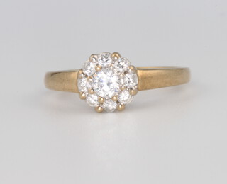 A 9ct yellow gold paste set cluster ring, 2.4 grams, size P 