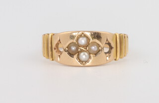 A 15ct yellow gold seed pearl ring, 3.7 grams, size L 