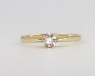 A 14ct yellow gold single stone diamond ring, 1.8 grams, size M 