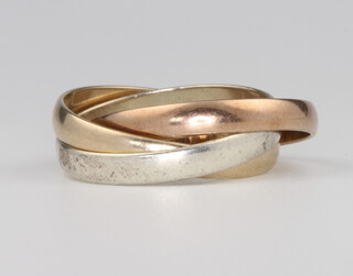 A 9ct yellow gold 3 colour wedding band 4.4 grams, size N 