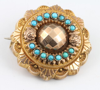 A 9ct yellow gold turquoise set brooch 4.9 grams