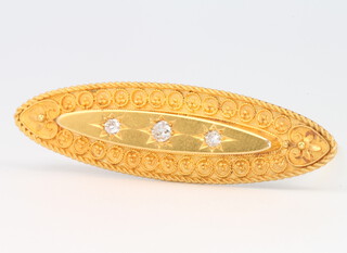 A 15ct yellow gold diamond Etruscan bar brooch 4.2 grams 