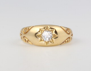 An 18ct yellow gold single stone diamond ring, 0.2ct, size H 1/2, 3.8 grams