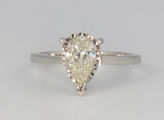 An 18ct white gold pear cut diamond ring approx. 0.97ct size N 