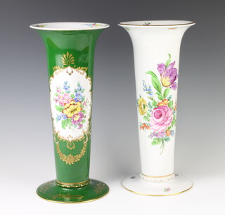 A pair of Dresden tapered vases decorated with panels of spring flowers 40cm 