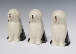 Three Neo Bonassera Rye Pottery seated sheepdogs 15cm 
