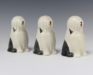 Three Neo Bonassera Rye Pottery figures of Old English Sheepdogs 14cm 