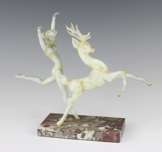 An Istvan Komaromy figure group of a naked young lady with deer, raised on a marble base 24cm 