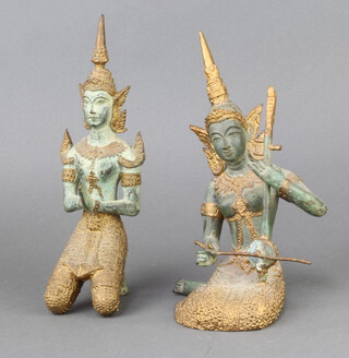 A Thai gilt bronze figure of a seated deity and 1 other of a musician 20cm x 10cm x 8cm 