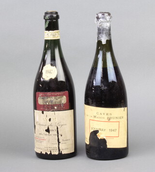 A bottle of 1947 Caves de La Maison Prunier Vouvray (label torn) together with a bottle of Coteaux du Layon 