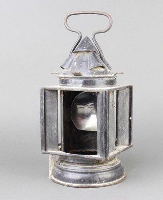 A 19th Century square Japanned signalling lantern 34cm x 14cm x 14cm