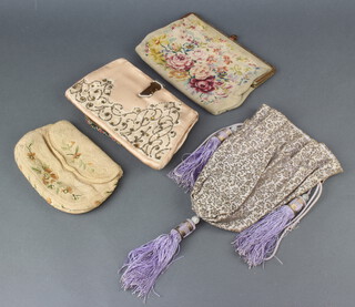 A lady's embroidered evening bag together with 4 others 