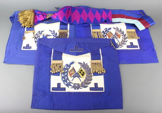 A quantity of Masonic regalia, Supreme Grand Chapter Officers apron, sash and collar, Assistant Grand Director of Ceremonies, 4 Grand Officers undress aprons, Assistant Grand Registrar, Assistant Grand Standard Bearer, Grand Standard Bearer and Deacon, together with 2 undress collars 
