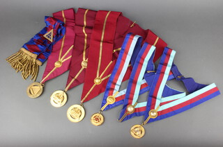 A quantity of Masonic regalia, 2 Royal Arch Provincial Grand Officers collars and collar jewels and 3 Royal Arch Past Z collars and collar jewels and sash 