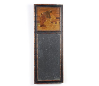 A J Rowley, a rectangular plate mirror contained in an oak and parquetry frame "Binding", the reverse with A J Rowley label The Rowley Gallery, 140-2 Church Street, Kensington W 50cm x 19cm 