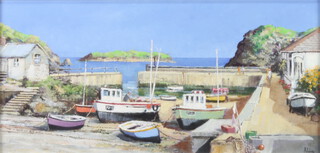 Alan King (1946-2013), oil on board signed, "Cornish Interlude, Memories of Mullion Cove" dated 2008, labelled to the reverse 19cm x 39cm 
