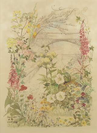 Jean Ellwood '85, watercolour "Flowers of the Rural Way Wirral" 48cm x 35cm 