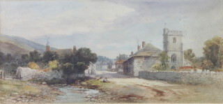 Vicat Cole 1874, watercolour signed, Sussex country village scene with figures 22cm x 47cm 