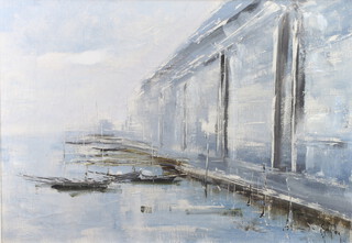 Sergio Gagetta (1927-), oil on canvas signed "The Quayside" 50cm x 70cm 