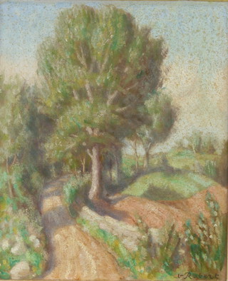 Paul Theophile Robert (1879-1954), oil on board, country lane 25cm x 21cm 