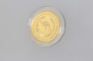 An Australian 25th anniversary kangaroo 24ct gold proof coin, 7.7grams  