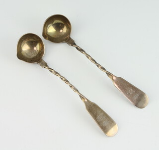 A pair of George IV silver ladles with spiral stems, Dublin 1821, 48 grams 