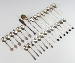 A quantity of silver tea and coffee spoons 185 grams and some plated ditto 