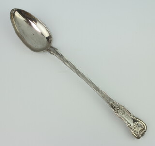 A Victorian silver Kings pattern basting spoon with chased monogram, London 1860, Edward Barnard and John Barnard 198 grams 