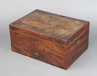 A rectangular Georgian inlaid and crossbanded mahogany trinket box with hinged lid, the base fitted a drawer, 17cm h x 36cm w x 26cm d  