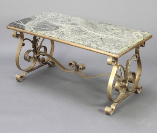 A French style rectangular gilt metal coffee table with green veined marble top 46cm h x 91cm l x 46cm w 