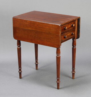 A Victorian mahogany Pembroke table fitted 2 drawers, raised on turned supports 72cm h x 62cm w x 40cm d 