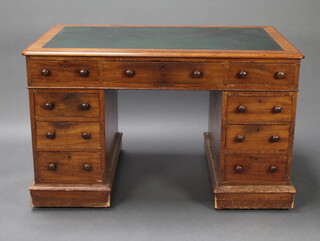 A Victorian mahogany kneehole desk with inset writing surface above 1 long and 8 short drawers 75cm h x 120cm w x 74cm d 
