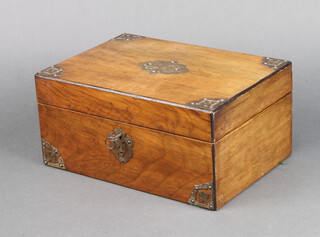 A Victorian walnut and brass bound trinket box 13cm h x 27cm w x 20cm d 
