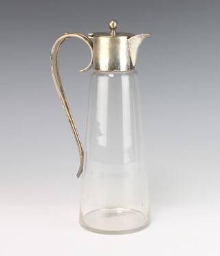 An Art Nouveau silver plated mounted glass claret jug 25cm 
