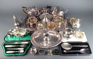 A silver plated swing handled basket and minor plated wares 