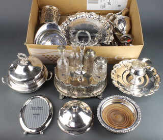 A silver plated card tray and minor plated wares 