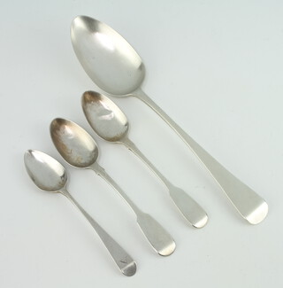 A George III silver table spoon London 1817, 3 tea spoons 102 grams 