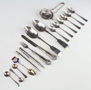 A pair of Victorian silver dessert spoons Exeter 1857 and minor spoons etc 180 grams 