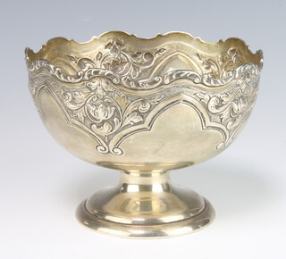 A silver repousse rose bowl with scroll decoration Birmingham 1923 265 grams 15cm